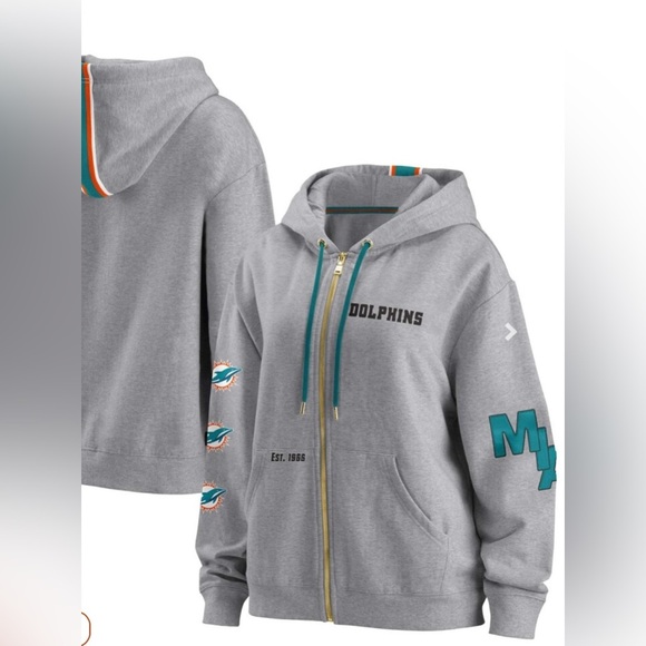 West by Erin Andrews|Heathered Gray Miami Dolphins Plus Size Full Zip Hoodie••• - Picture 2 of 16